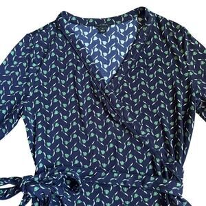 Ann Taylor Work 3/4 Sleeve Navy Floral Faux Wrap Top S